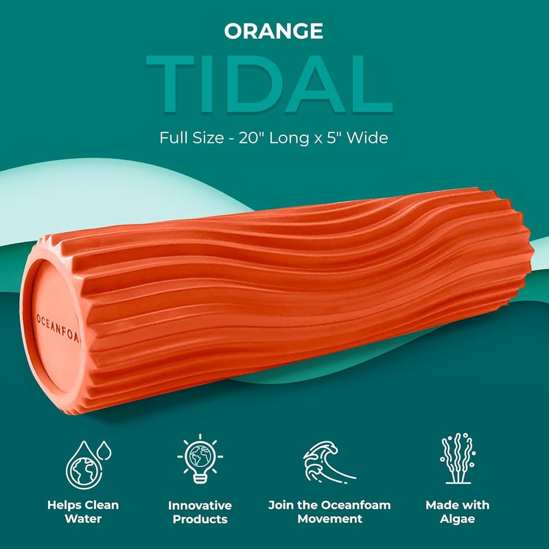 Oceanfoam Tidal Roller - Orange - Muscle Massage Foam Roller for Back Pain & Stretching - Firm and Ergonomic Wide Wave Textured - Yoga, Athletics, & Wellness - Full Size, 20" x 5" - Image 2
